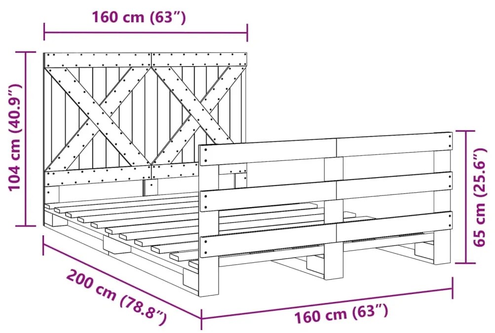 Estrutura de cama com cabeceira 160x200 cm pinho maciço