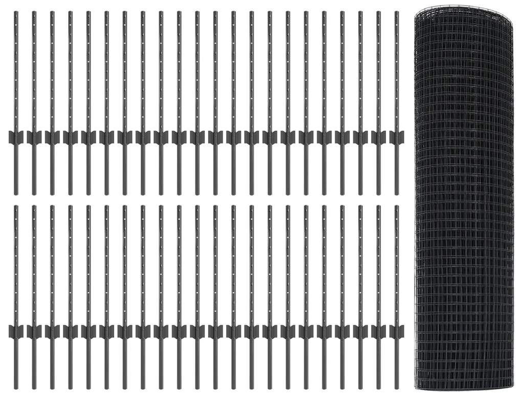 Cerca de Arame Soldado com 44 Postes em U Cinza 0,6x100 m Aço