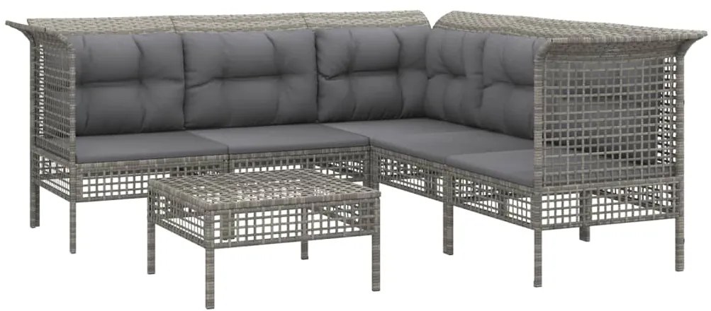 6 pcs conjunto lounge de jardim c/ almofadões vime PE cinzento