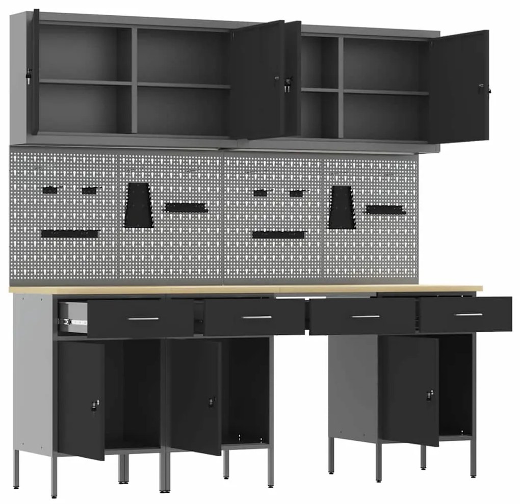 Conjunto de Armário vidaXL Conjunto de 10 Preto Aço 200 x 55 x 200 cm