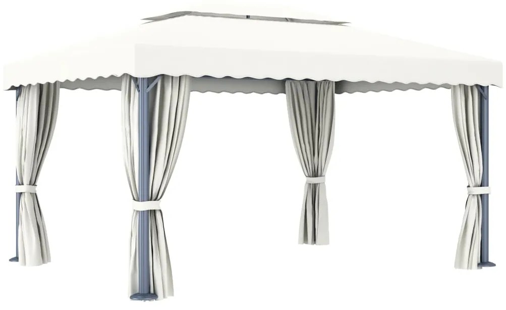 Gazebo com cortinas e cordões de luzes LED 4x3 m branco nata