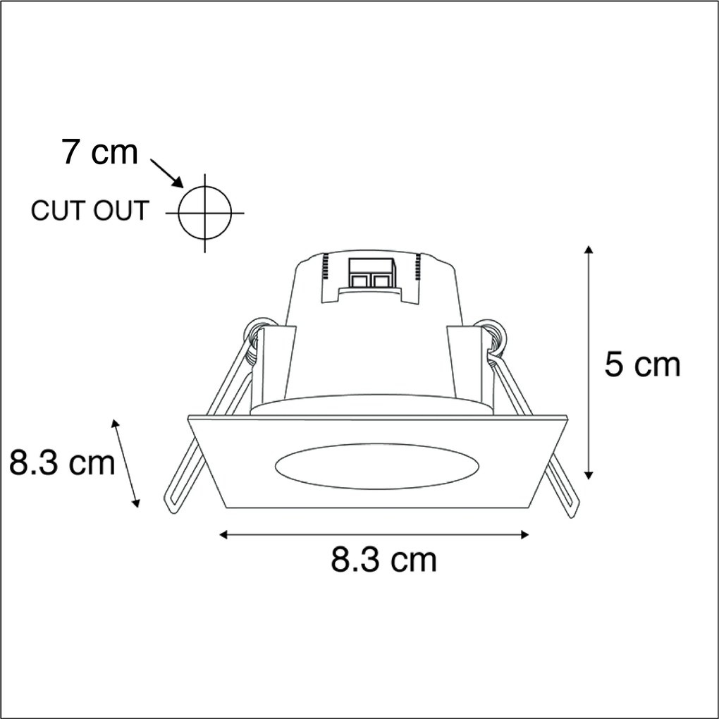 Conjunto de 3 focos embutidos quadrados em aço com LED IP65 - Simply