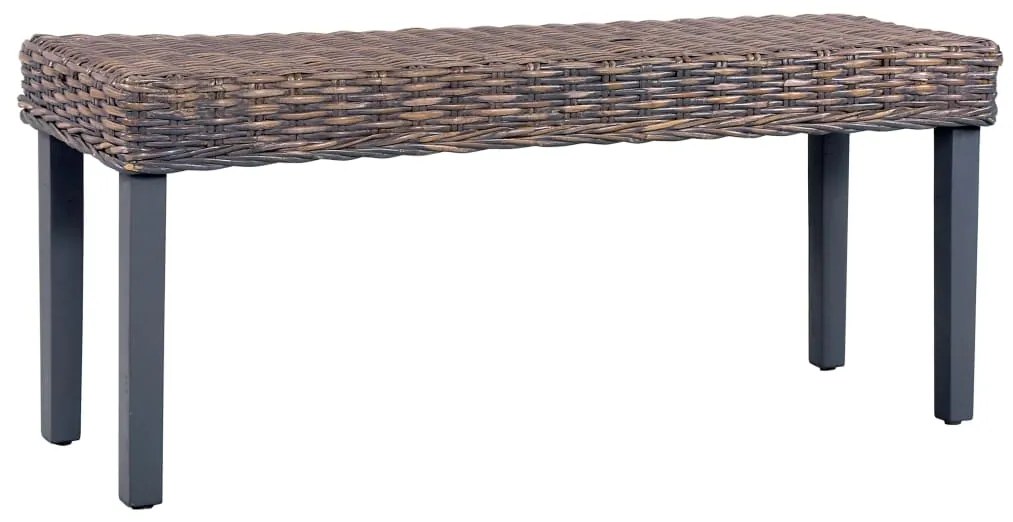 vidaXL Banco 110cm vime Kubu natural e madeira mangueira maciça cinza