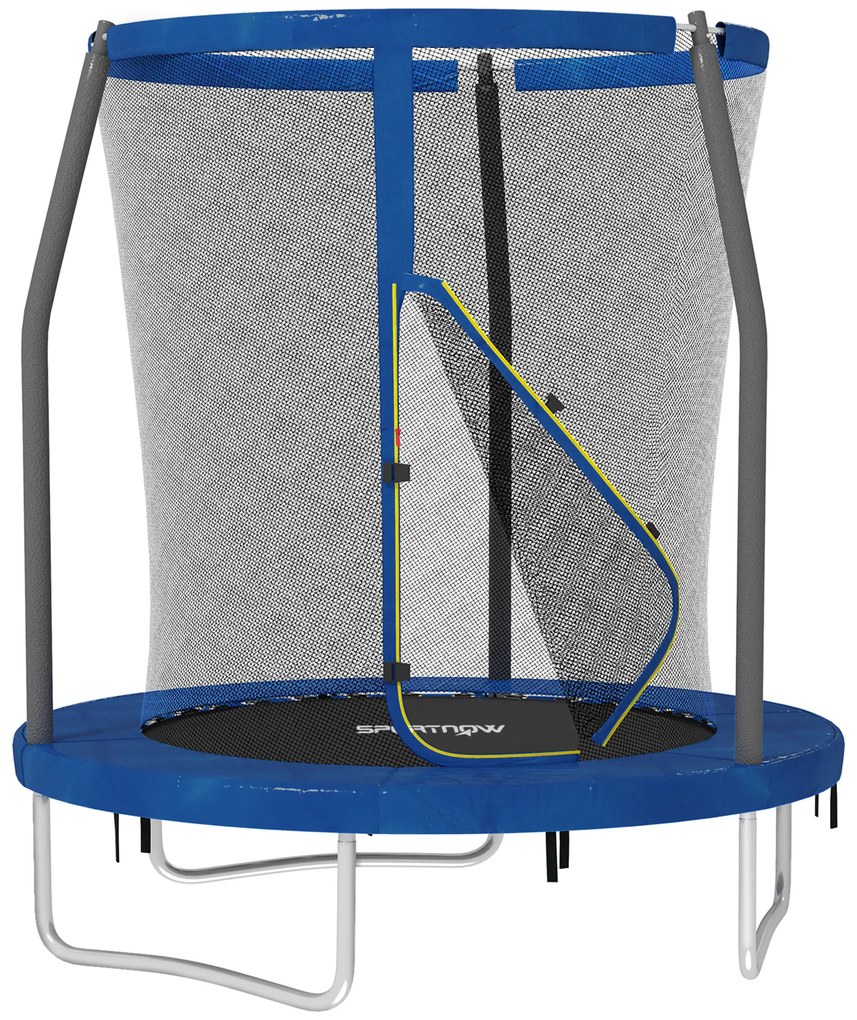 Trampolim Infantil Ø183 cm, para Crianças com Rede de Segurança Barras Acolchoadas Capa de Segurança e Estrutura de Aço Azul