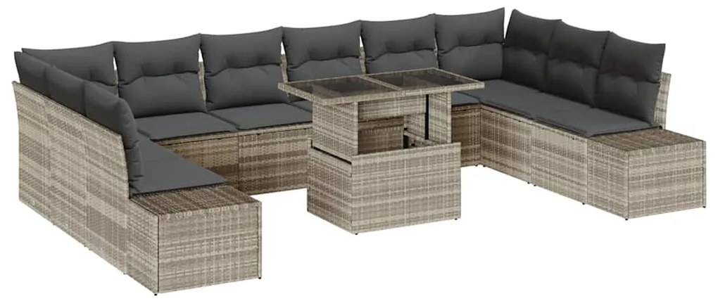 Conjunto de sofás de jardim com 11 peças e almofadas cinza claro em ra