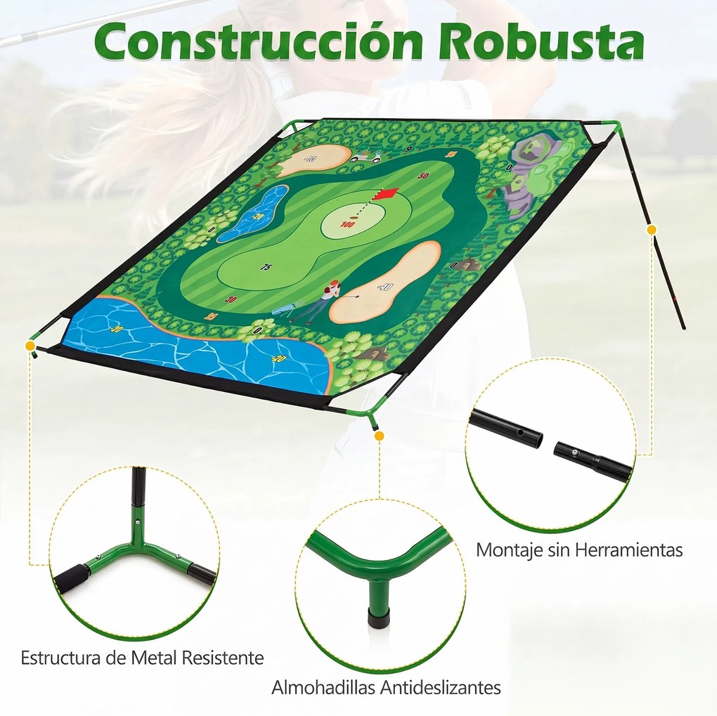 Conjunto de Golfe Infantil, 255 x 181 x 125 cm, 7 Níveis de Inclinação Ajustáveis, Multicolor