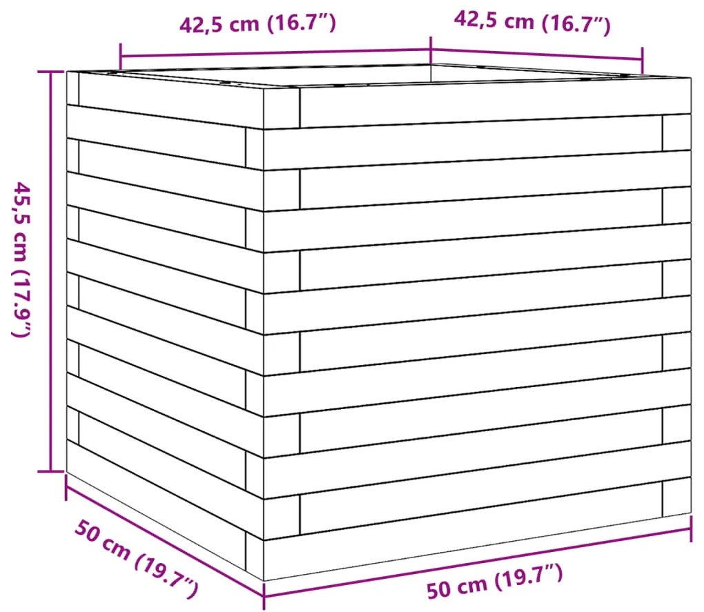 Vaso/floreira de jardim 50x50x45,5 cm pinho maciço branco