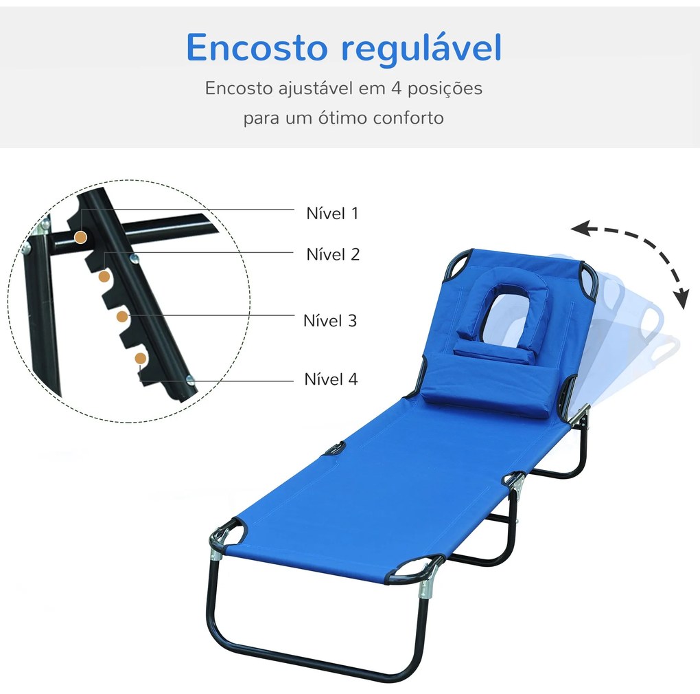 Espreguiçadeira Dobrável com Encosto Ajustável em 4 Posições Espreguiç