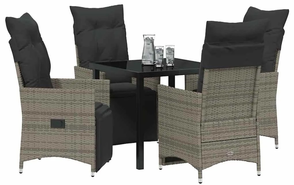 Conjunto de Jantar de Jardim 5 Peças com Almofadas Cinza em Rattan Sin