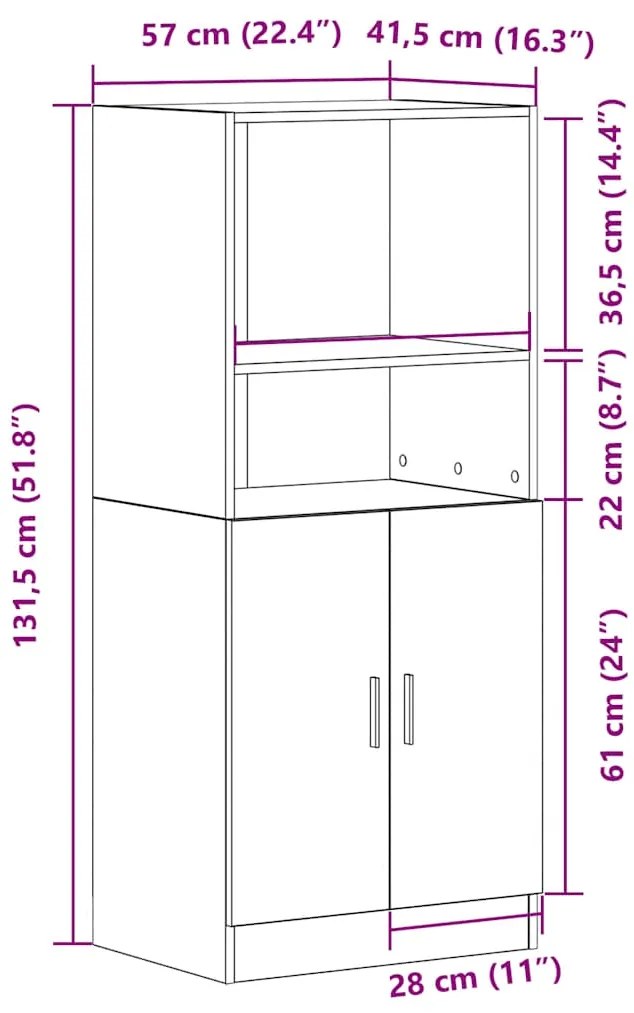 Armário de cozinha 57x41,5x131,5 cm derivados de madeira branco