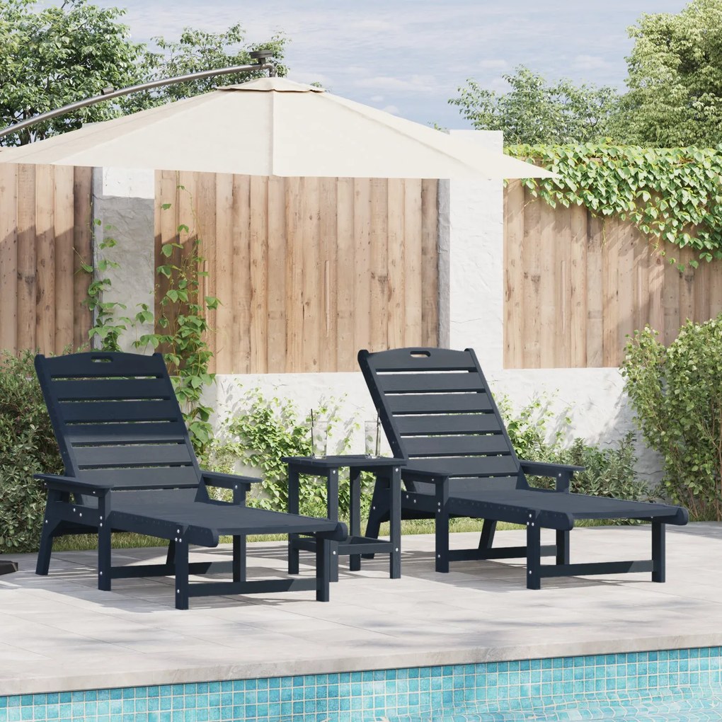 Espreguiçadeiras vidaXL 2 pcs Azul-marinho 162x53x98.5 cm HDPE, Espreg