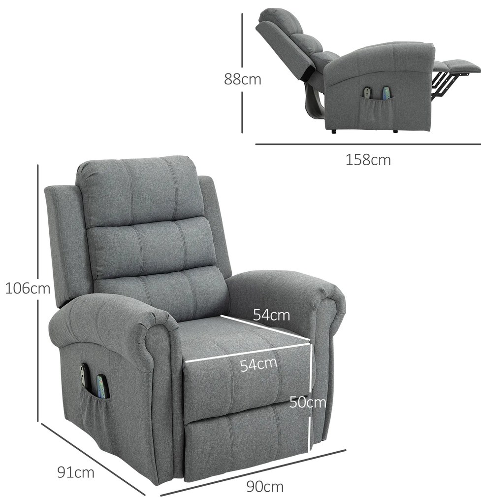 Poltrona Reclinável Elétrica Levanta Pessoas com Massagem Vibratória e Aquecimento  98x96x105 cm Cinza