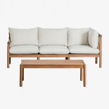 Conjunto De Sala Com Sofá De 3 Lugares E Mesa De Centro Em Madeira De Acácia Melvin Castanho Acácia - Sklum