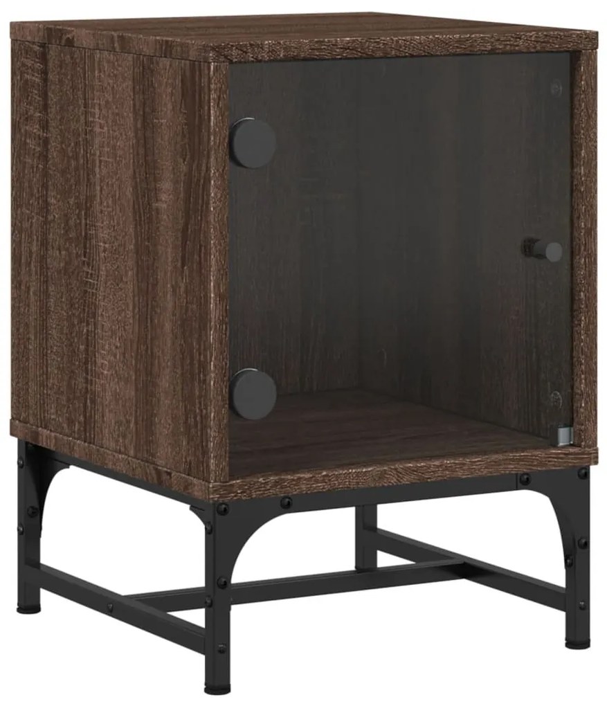 Mesas cabeceira portas vidro 2 pcs 35x37x50cm carvalho castanho