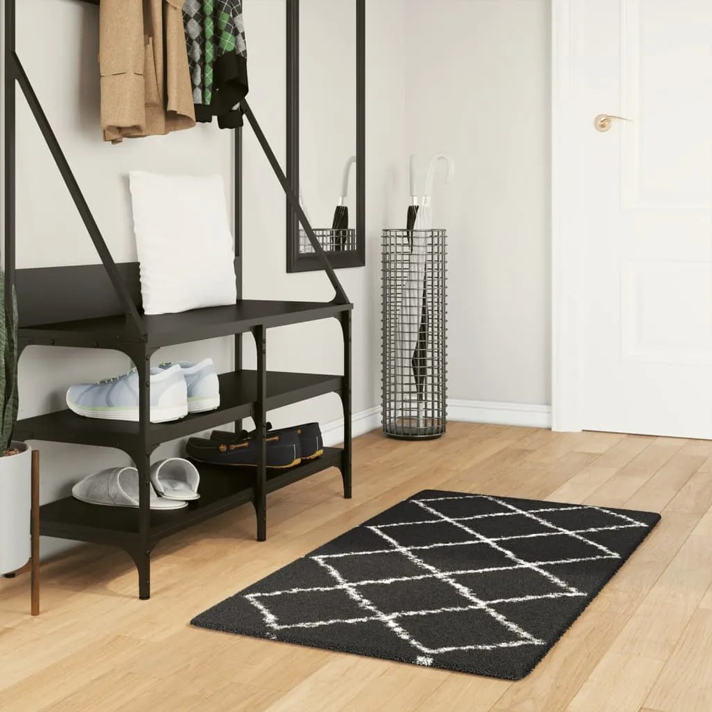vidaXL Tapete shaggy de pelo alto PAMPLONA 60x110 cm preto e creme