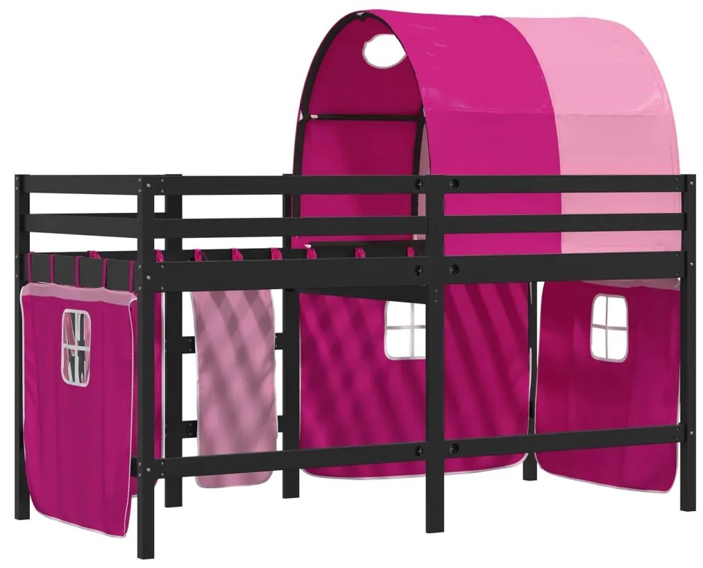 Cama alta para criança com túnel 90x200 cm pinho maciço rosa