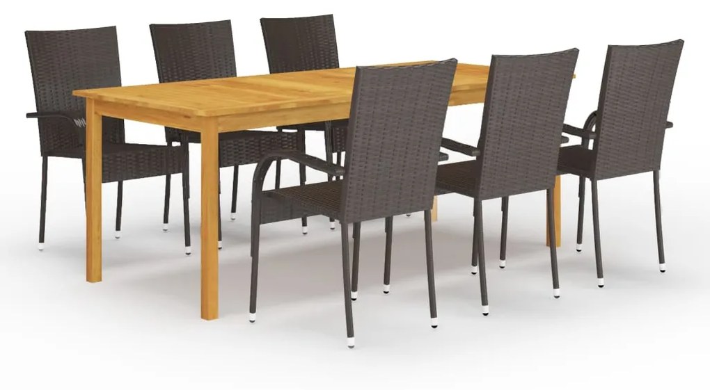 vidaXL 7 pcs conjunto de jantar para jardim castanho