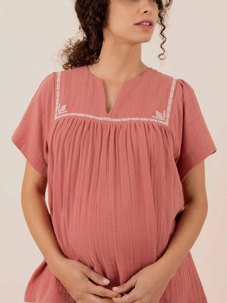 Agora -15%: Blusa de grávida em gaze de algodão, Farah da ENVIE DE FRAISE pau-rosa