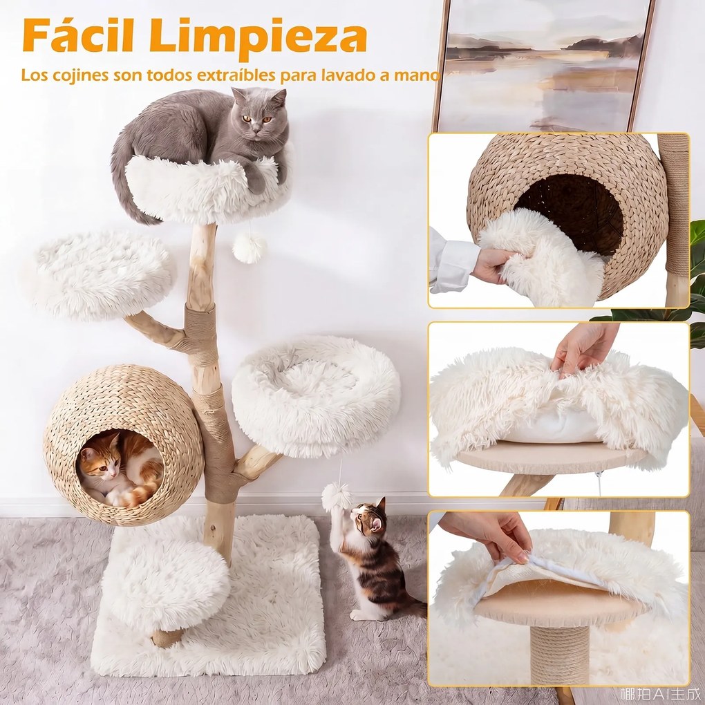 Árvore para Gatos, 59 x 59 x 134 cm, 5 Níveis com Casota, Branco