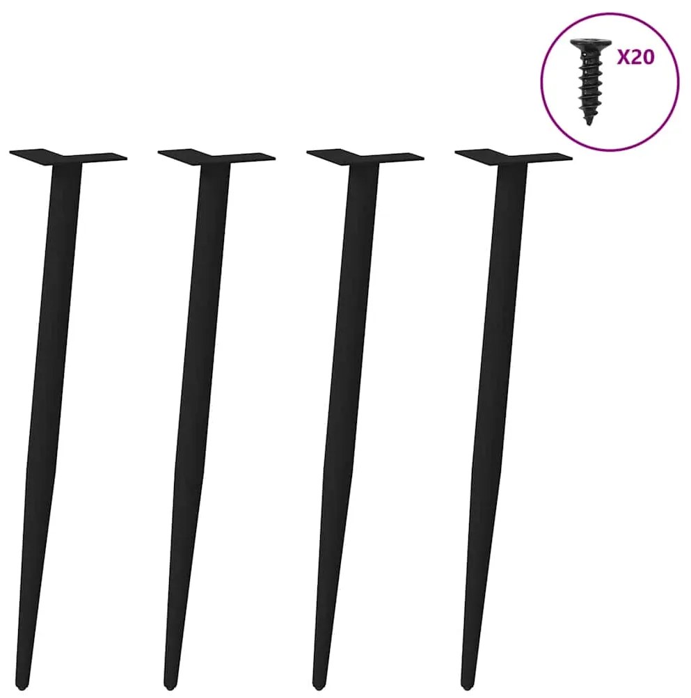 Pés de mesa de console cônicos, 4 peças, preto, 72-73 cm, aço
