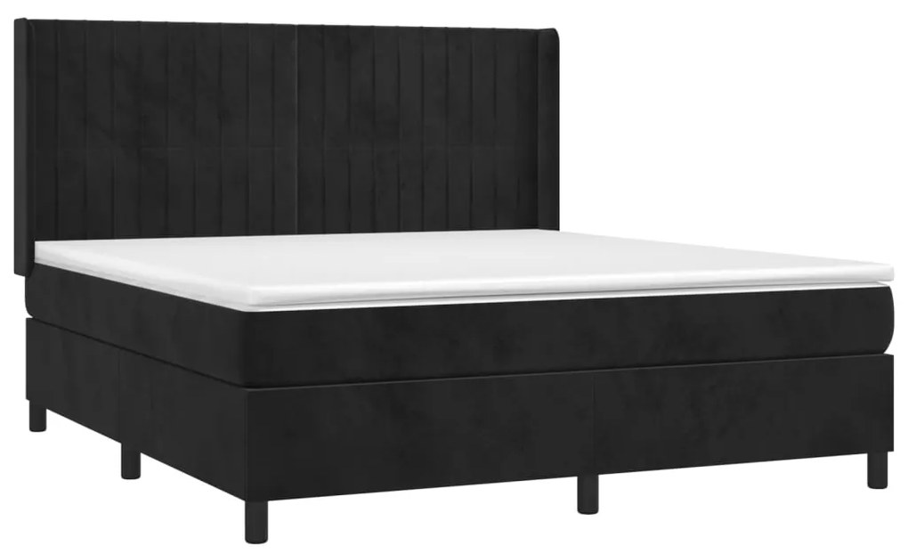 Cama box spring c/ colchão/LED 160x200 cm veludo preto