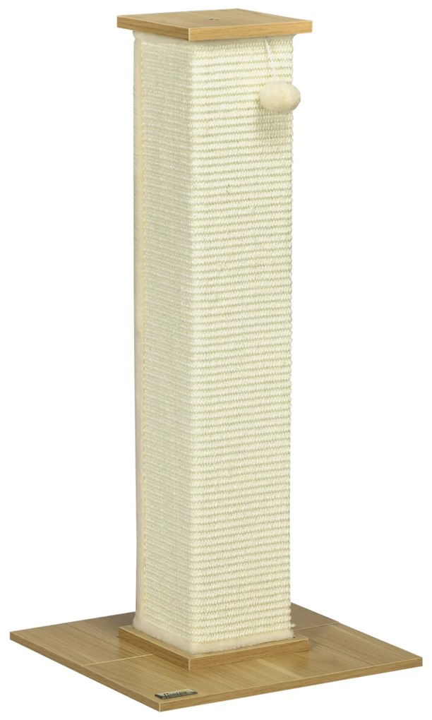 PawHut Poste Arranhador para Gatos com Poste de Sisal e Bola Suspensa para Interior 38x38x80cm Carvalho