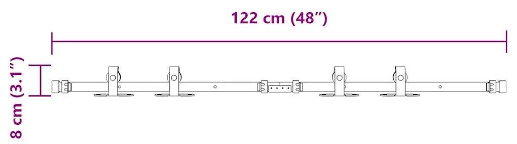 Kit p/ porta de armário deslizante 122 cm aço carbono