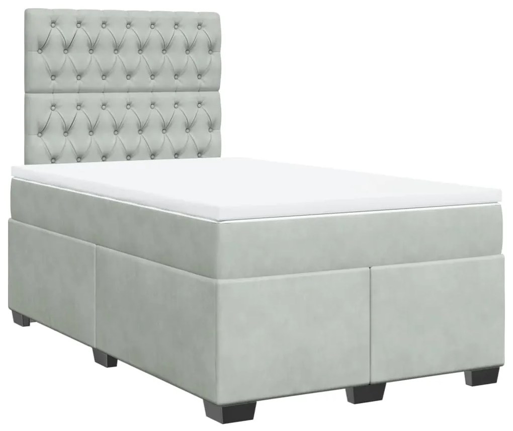 Cama boxspring com colchão 120x190 cm veludo cinzento-claro