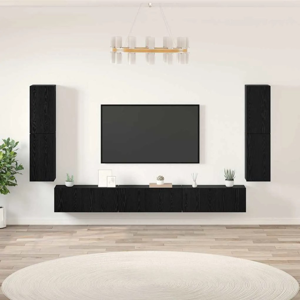 Conjunto de móvel de TV 5 pcs Carvalho Preto Madeira processada