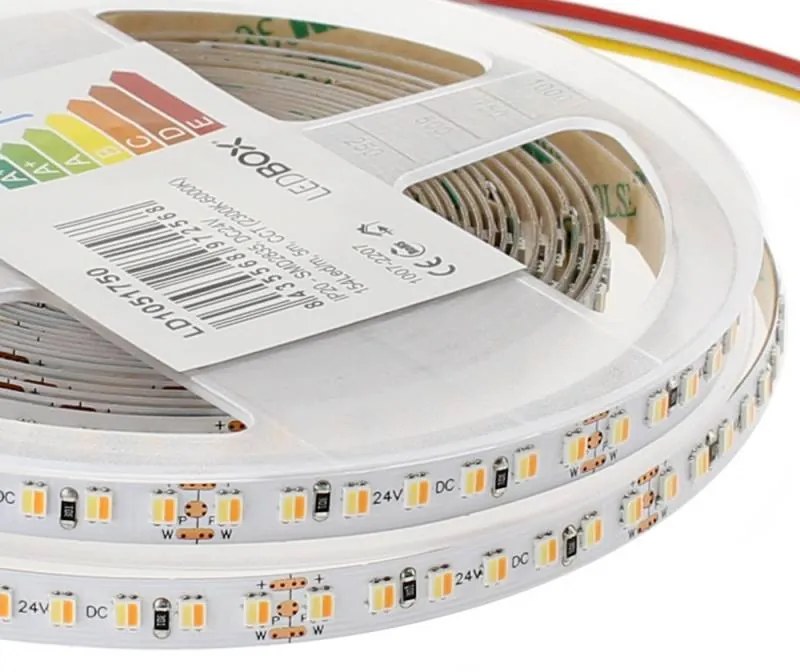 Fita de LED SMD3838 dupla branca, DC24V, 5m (154 Led/m), 75W, CRI>90, IP65, Branco duplo