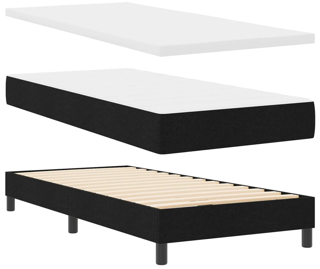 Cama Box Spring com Colchão & LED Preto 90x200 cm Tecido