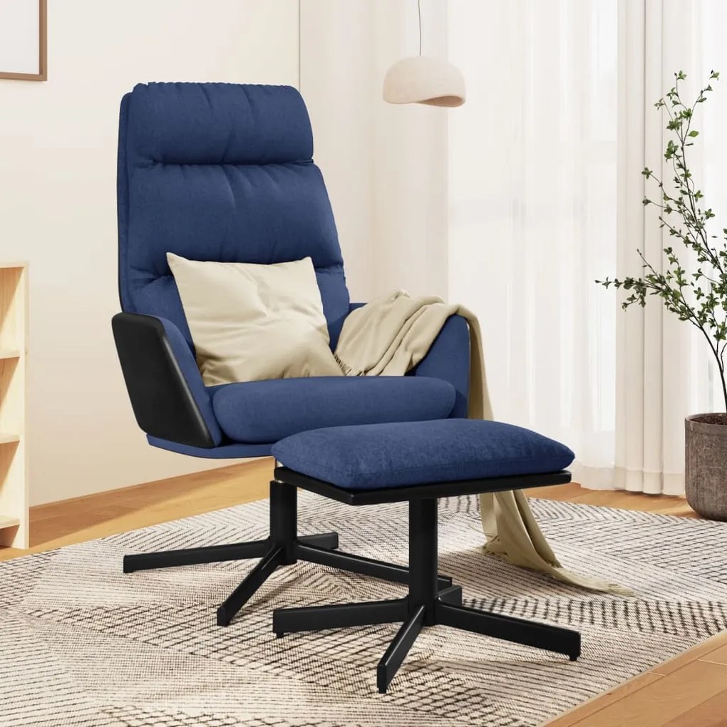 vidaXL Cadeira de descanso com banco tecido azul