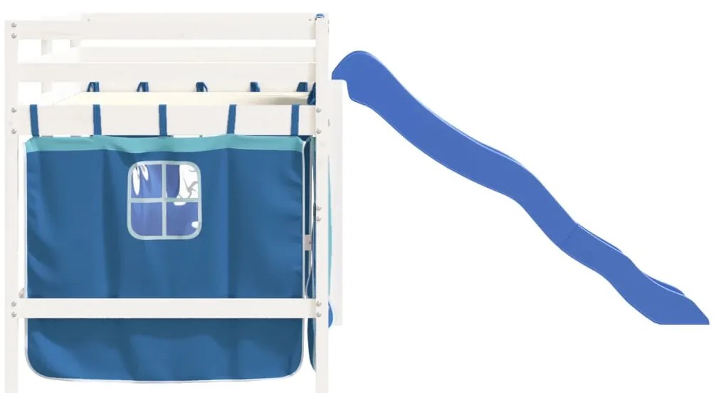Cama alta p/ criança c/ cortinas 90x200 cm pinho maciço azul