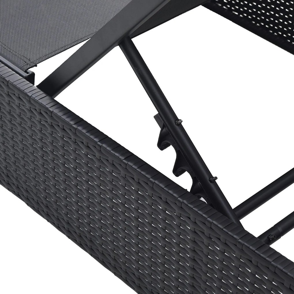 Espreguiçadeira Preta 60x200x27 cm Rattan Sintético
