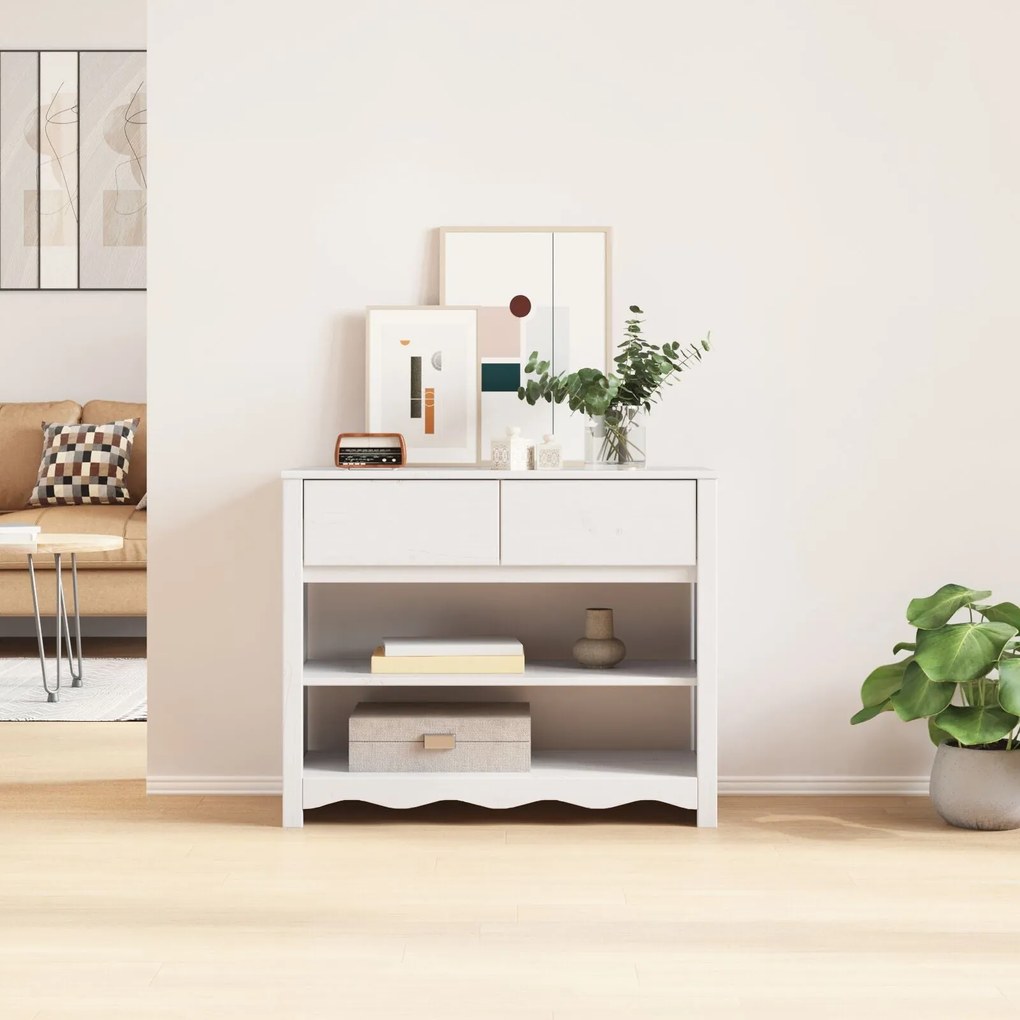 Mesa de Console "DRAMMEN" Branca 89,5x37x73 cm Madeira Sólida Pinheiro