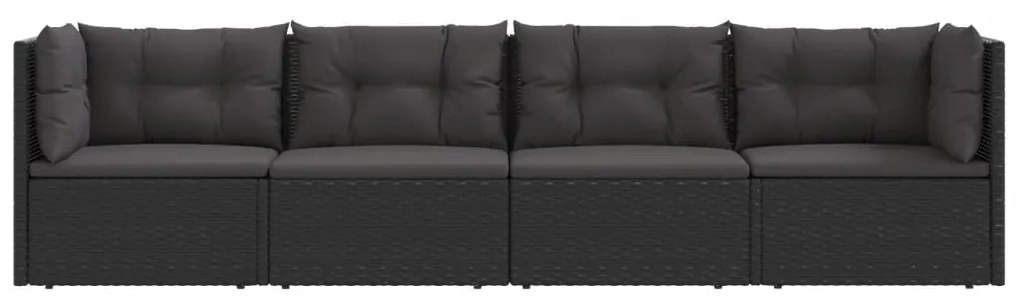 4 pcs conjunto lounge de jardim c/ almofadões vime PE preto