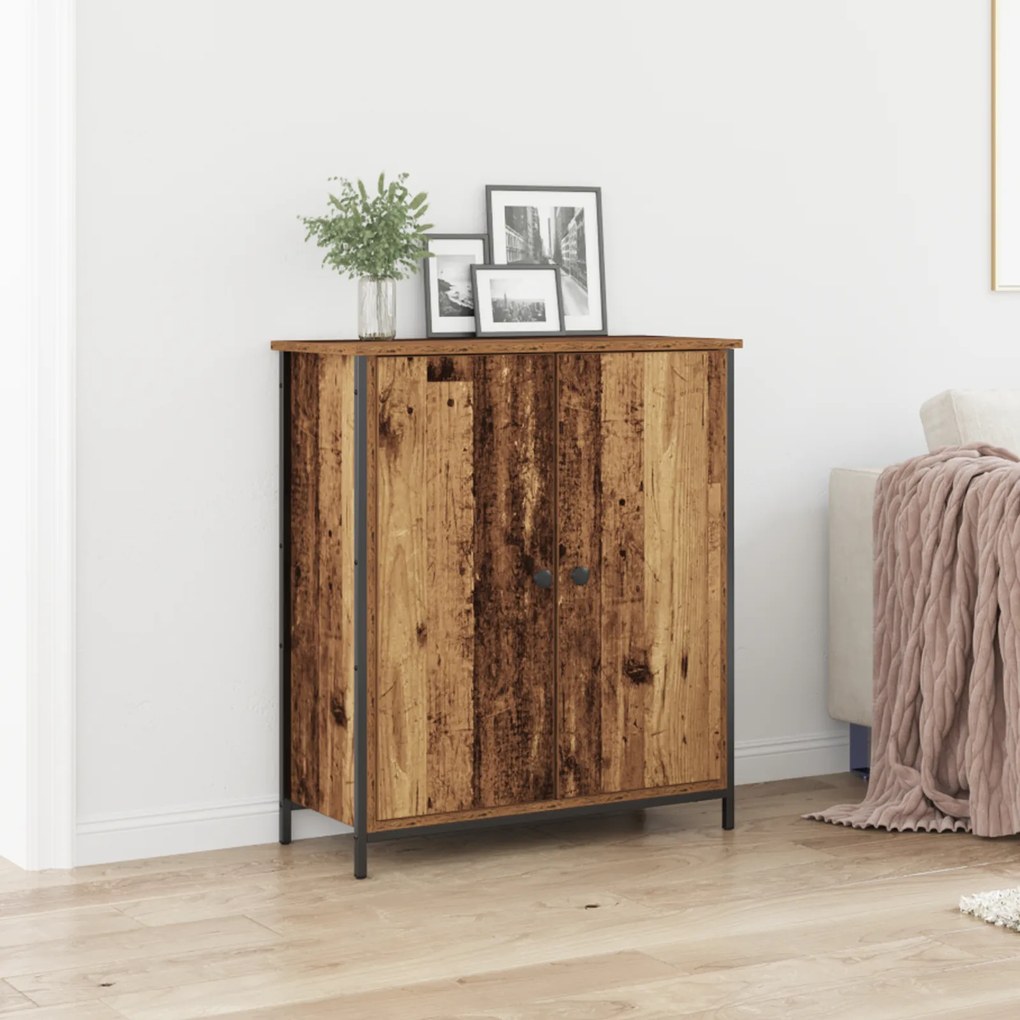 vidaXL Buffet Lateral Madeira Antiga 70x30x80 cm Madeira Engenheirada e Aço