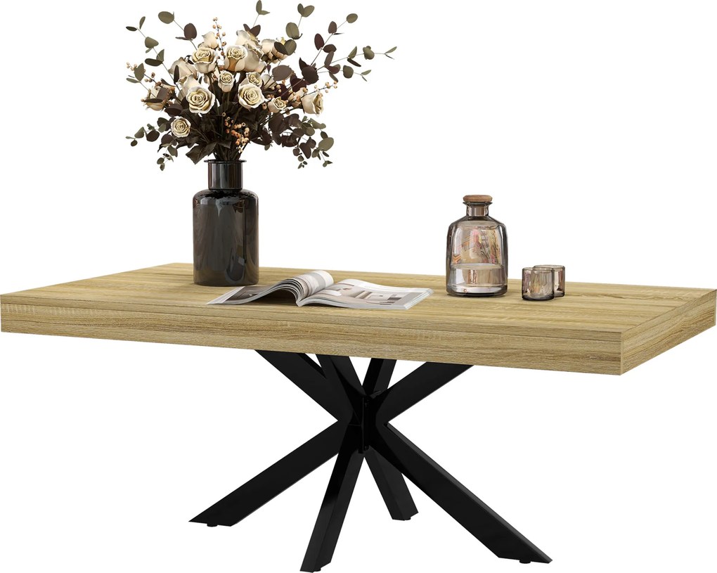 Mesa de centro retangular, estilo industrial, em metal preto com tampo com efeito de madeira - 110 x 60 x 45 cm