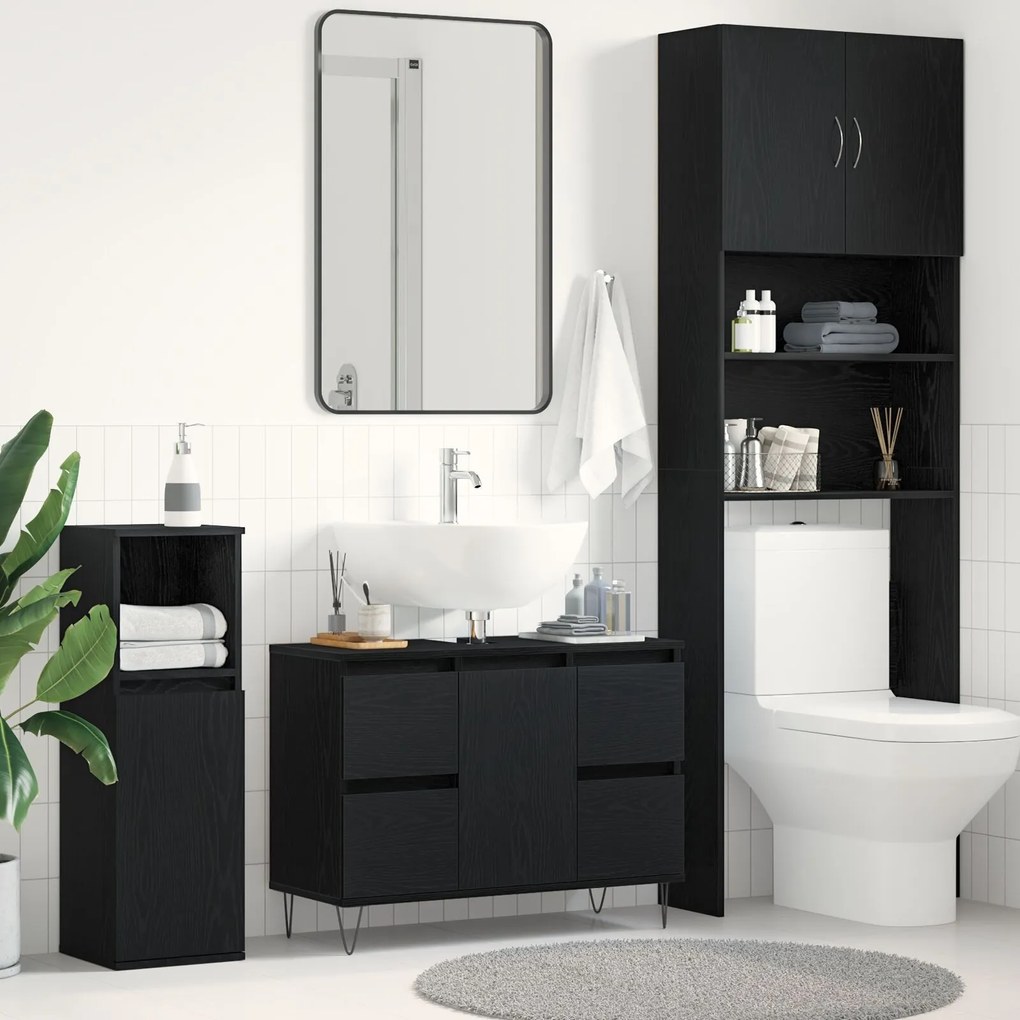 Gabinete de Pia de Banheiro vidaXL Carvalho Preto 80x33x60 cm Madeira