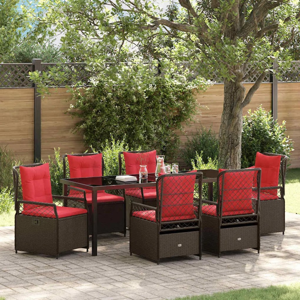 vidaXL Conjunto de Jantar de Jardim de 7 Peças em Rattan Polipropileno Castanho