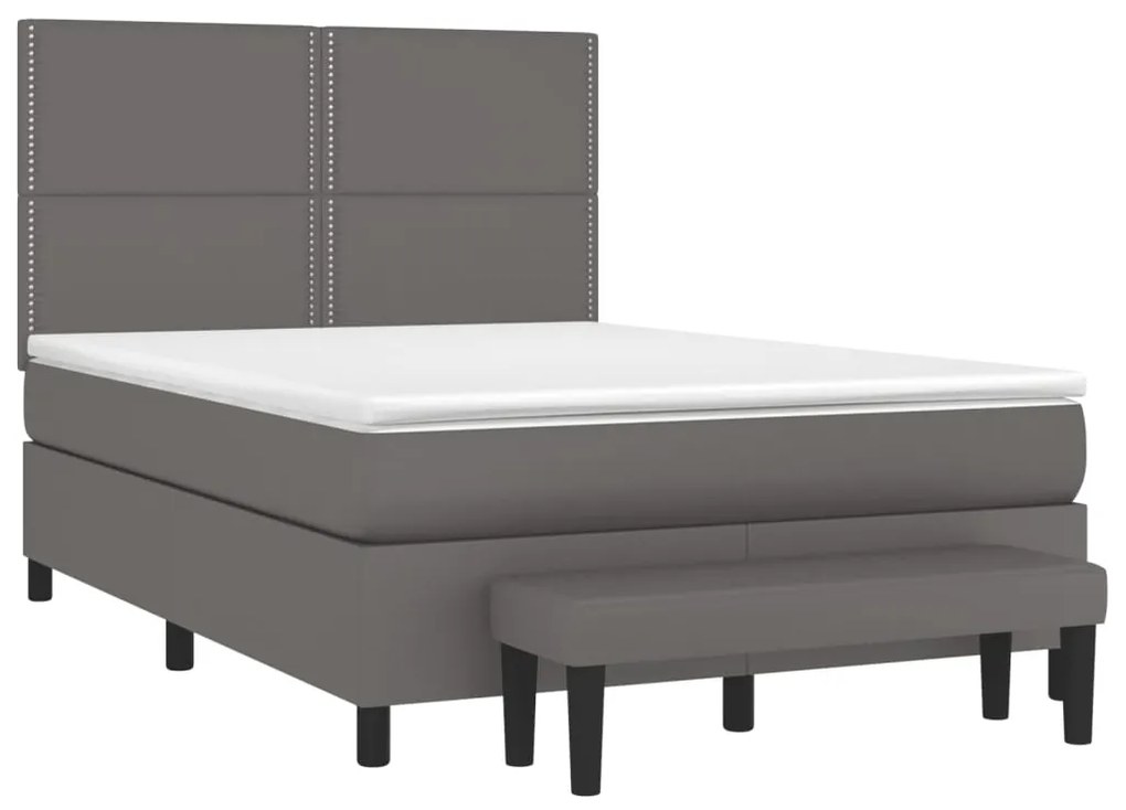 Cama com molas/colchão 140x190 cm couro artificial cinzento