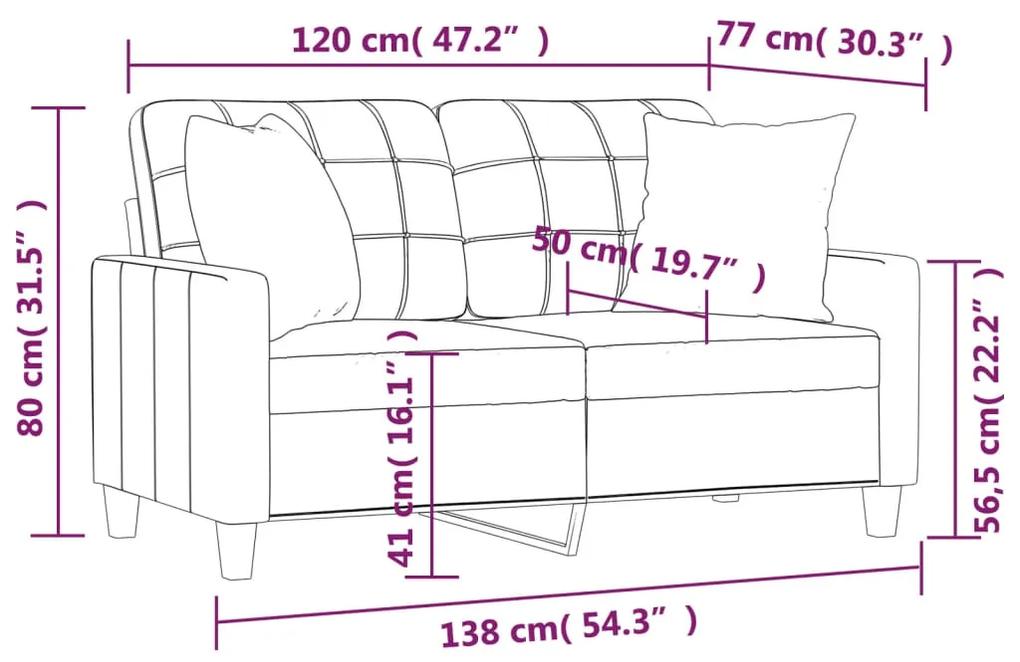 Sofá 2 lugares + almofadas 120 cm couro artificial cappuccino