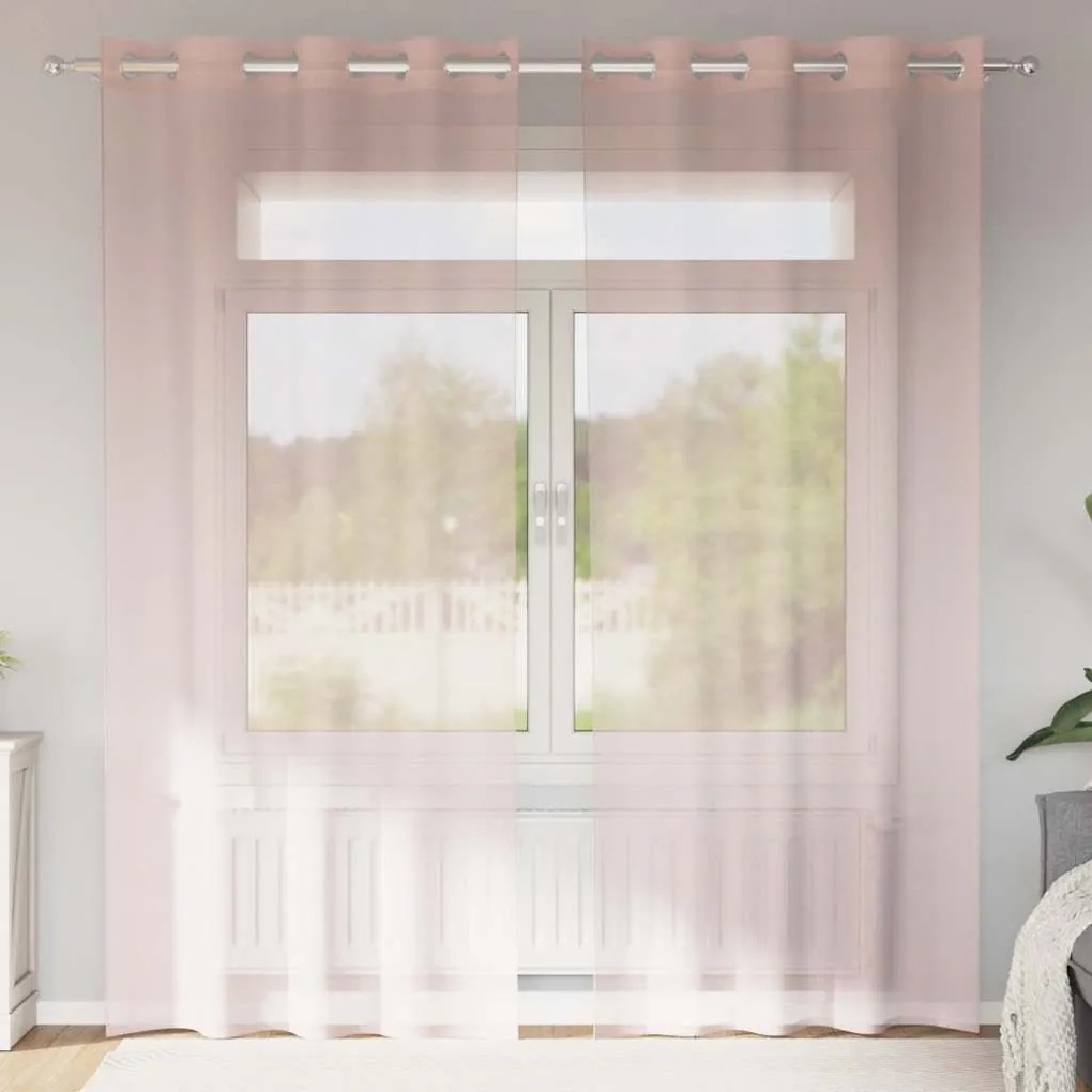 vidaXL Cortinas de voile com ilhós 2 pcs rosa-claro 140x245 cm