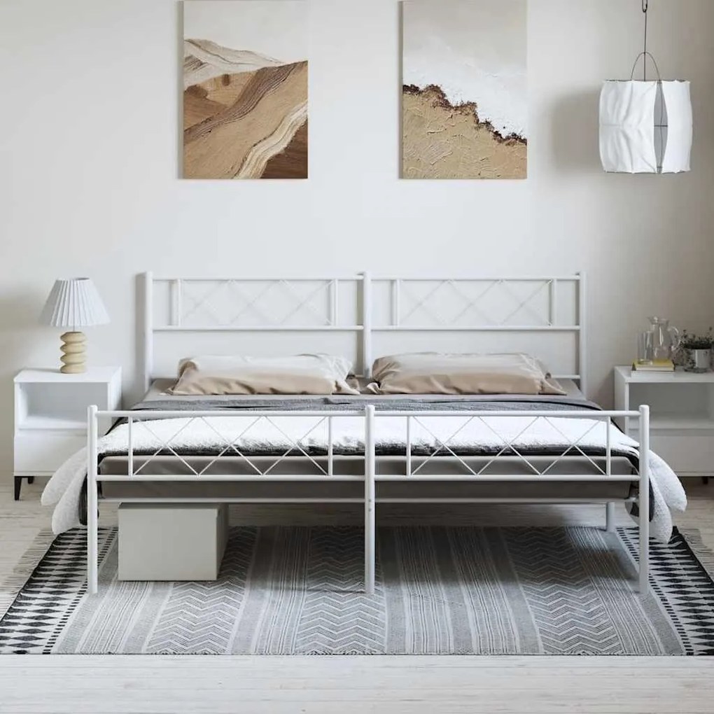 Estrutura de cama com cabeceira e pés 193x203 cm metal branco