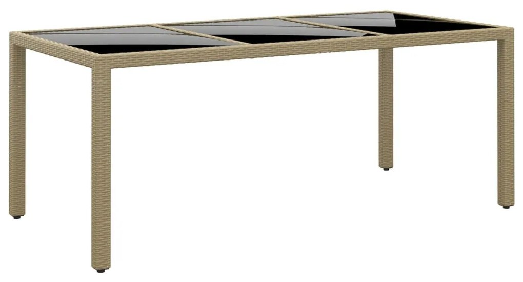 vidaXL Mesa de jardim 190x90x75 cm vidro temperado e vime PE bege