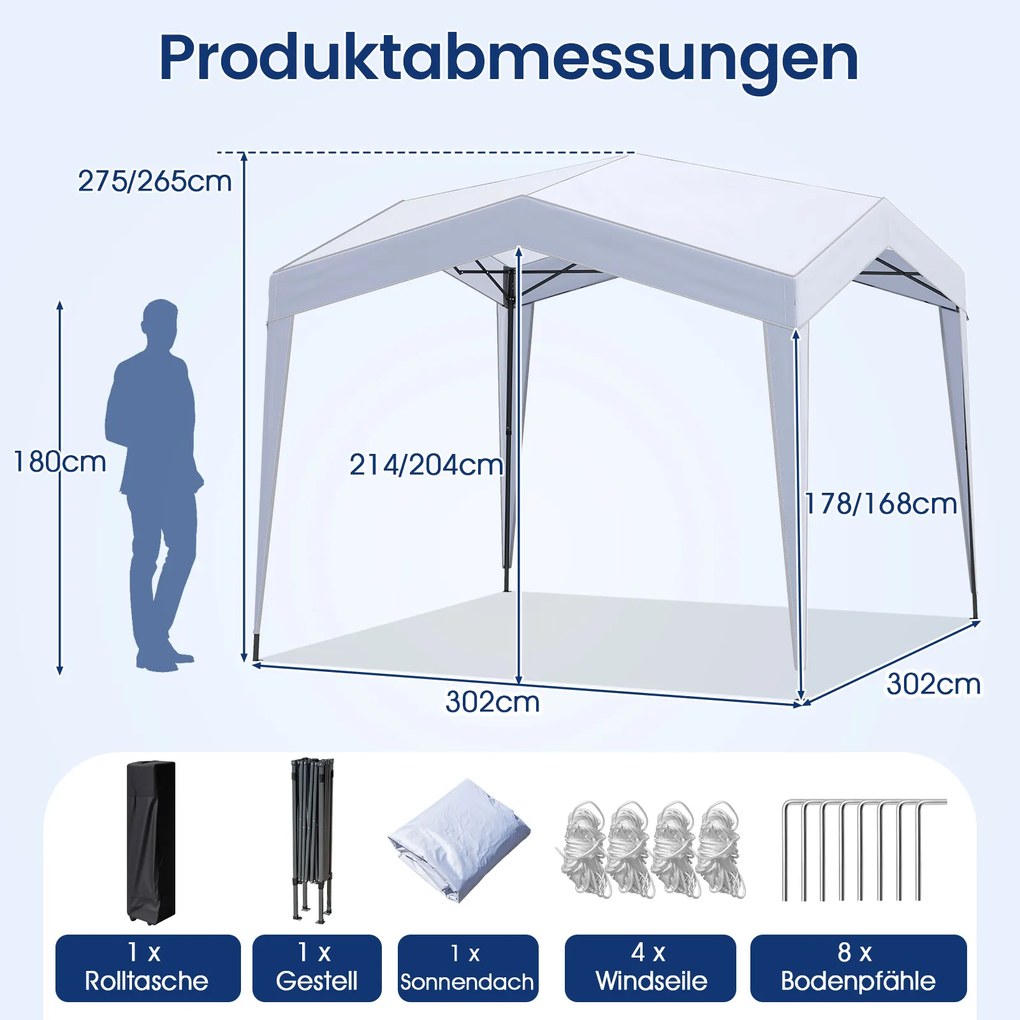 Tenda 3x3 m dobrável jardim, festas, eventos com bolsa de transporte, 8 estacas e 4 cordas para vento impermeável Branca