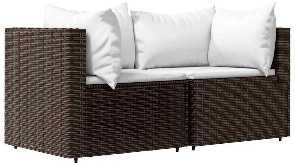 3 pcs conjunto lounge jardim c/ almofadões vime PE castanho
