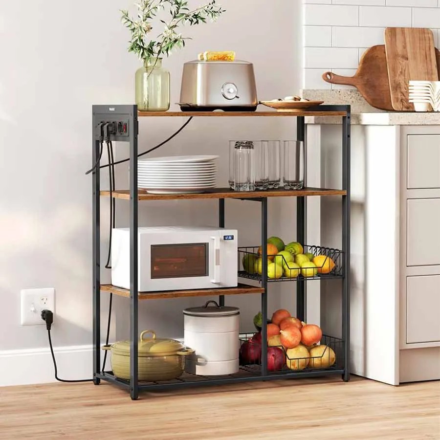 Armário de cozinha com 4 tomadas 35 x 80 x 93,5 cm Preto e castanho Vintage