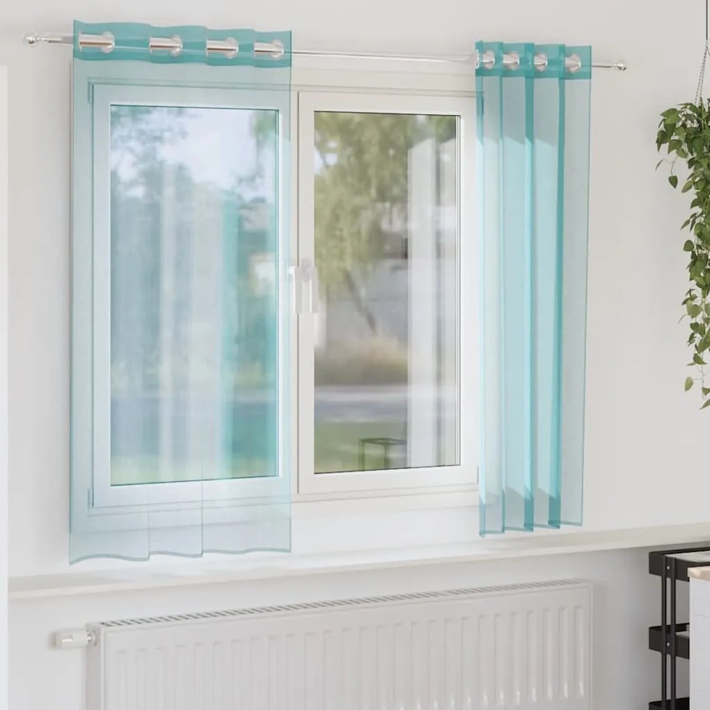 Cortinas de voile com ilhós 2 pcs turquesa