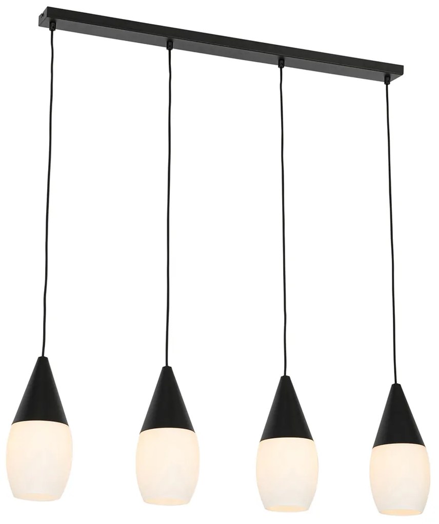 Candeeiro de suspensão moderno preto com vidro opalino 4 luzes - Drop Moderno